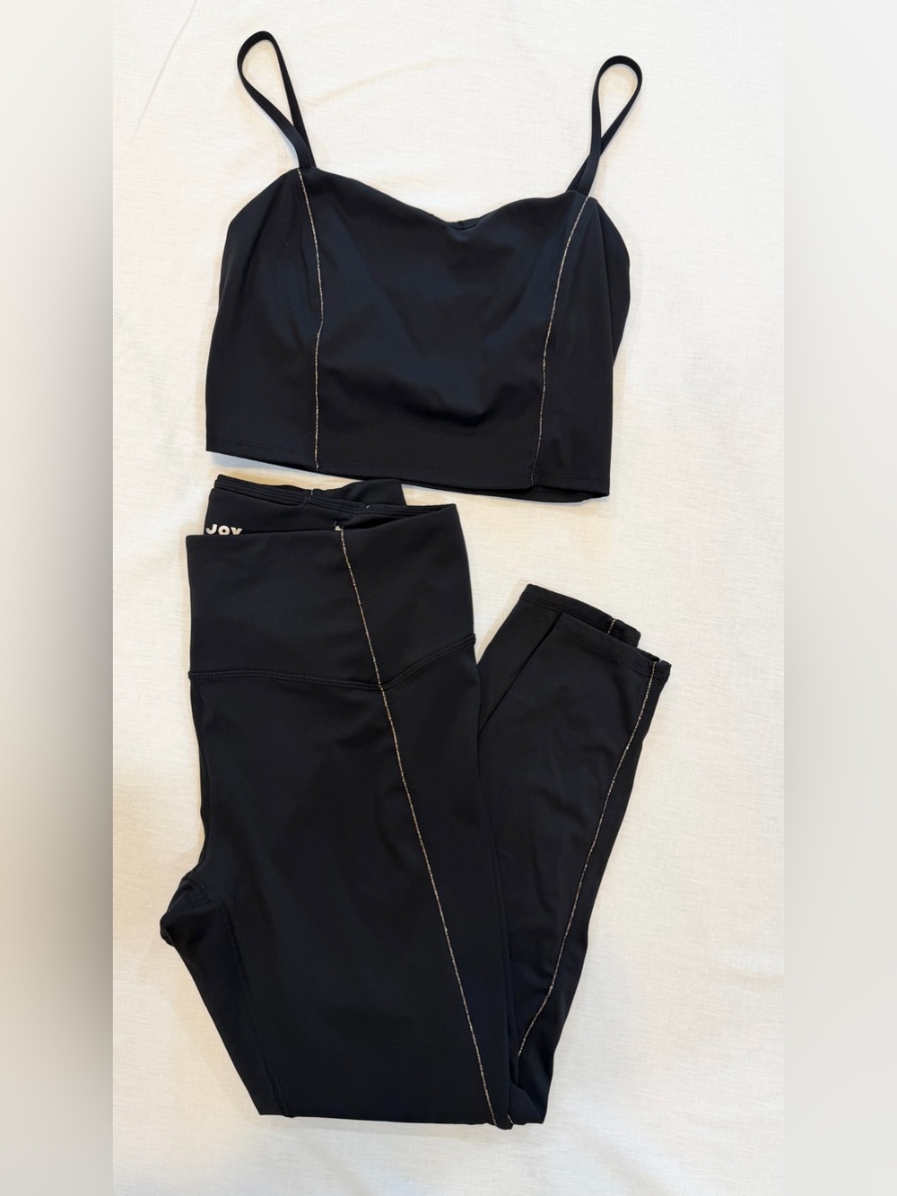 Black Two-Piece Activewear Set with Gold Stripe | JoyLab | M/L
